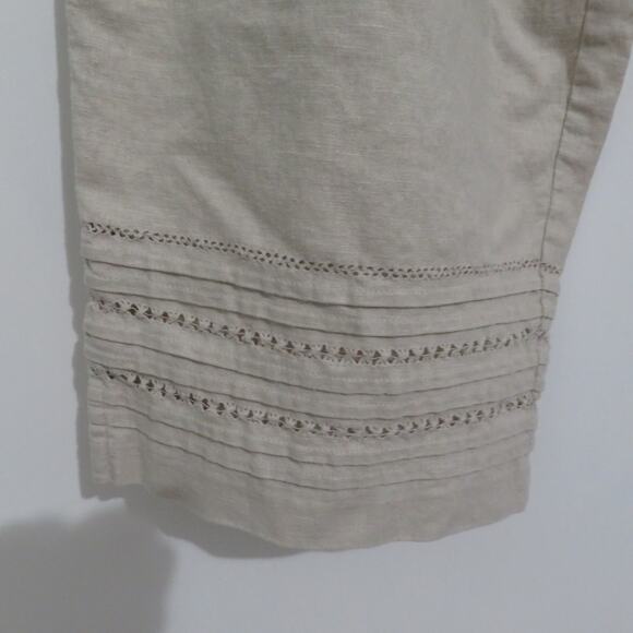 Shaver Lake Womens Sz M Cream Linen Blend Pants Crochet Detail Lightweight - Picture 4 of 7